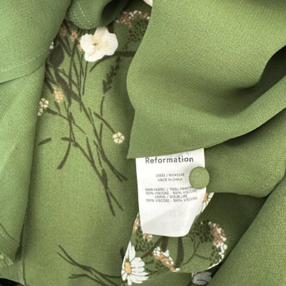 Reformation Green Floral Midi Dress Puff Sleeve Front Slit Boho Romantic Chic 4 - Picture 6 of 11